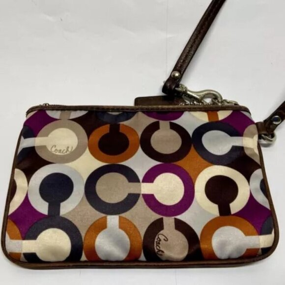 Coach Op Art Madison Wristlet Multicolor Signature Sateen Wristlet Leather Trim - Picture 7 of 9